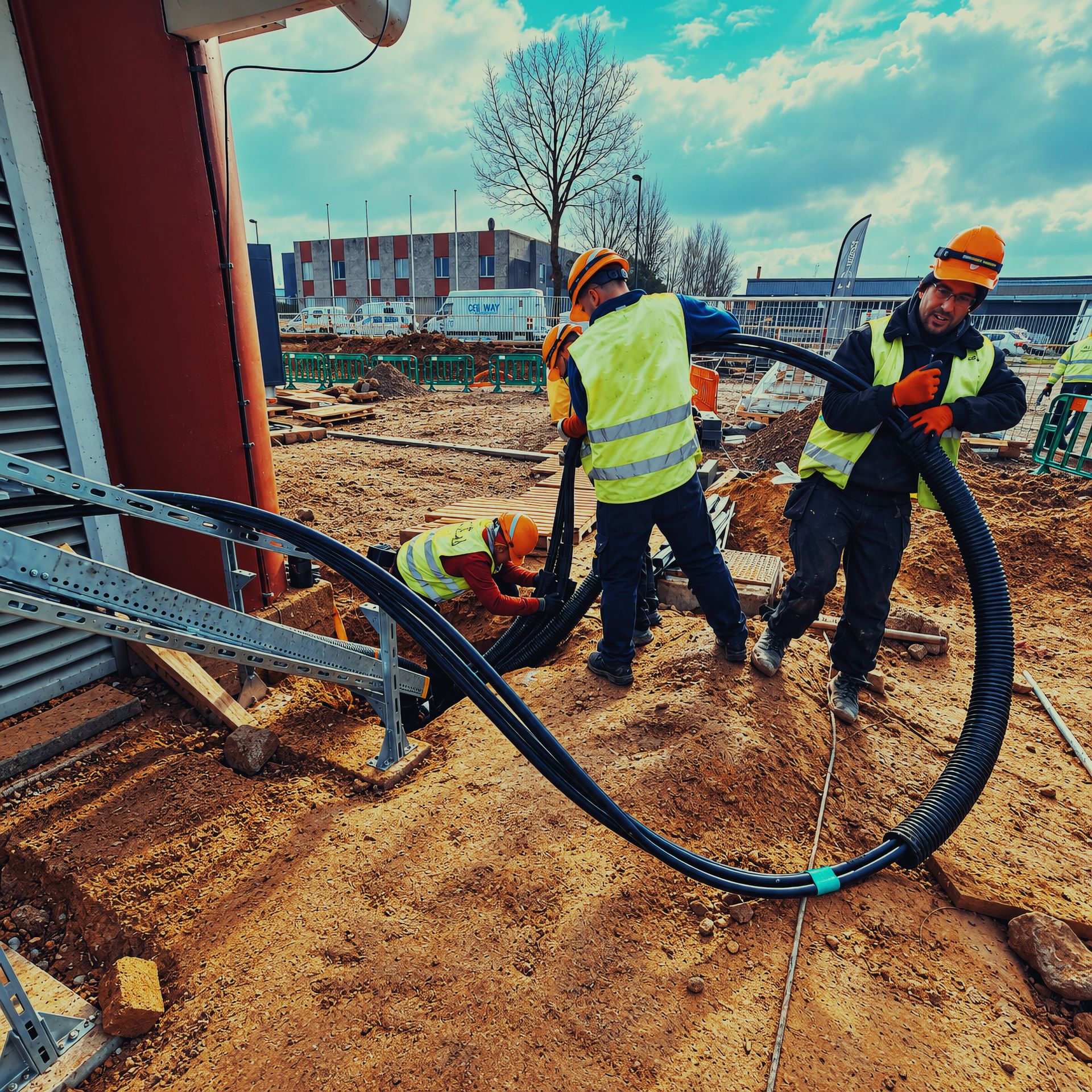 Chantier de tirage de câbles industriels en Wallonie par les équipe de MPM & FILS